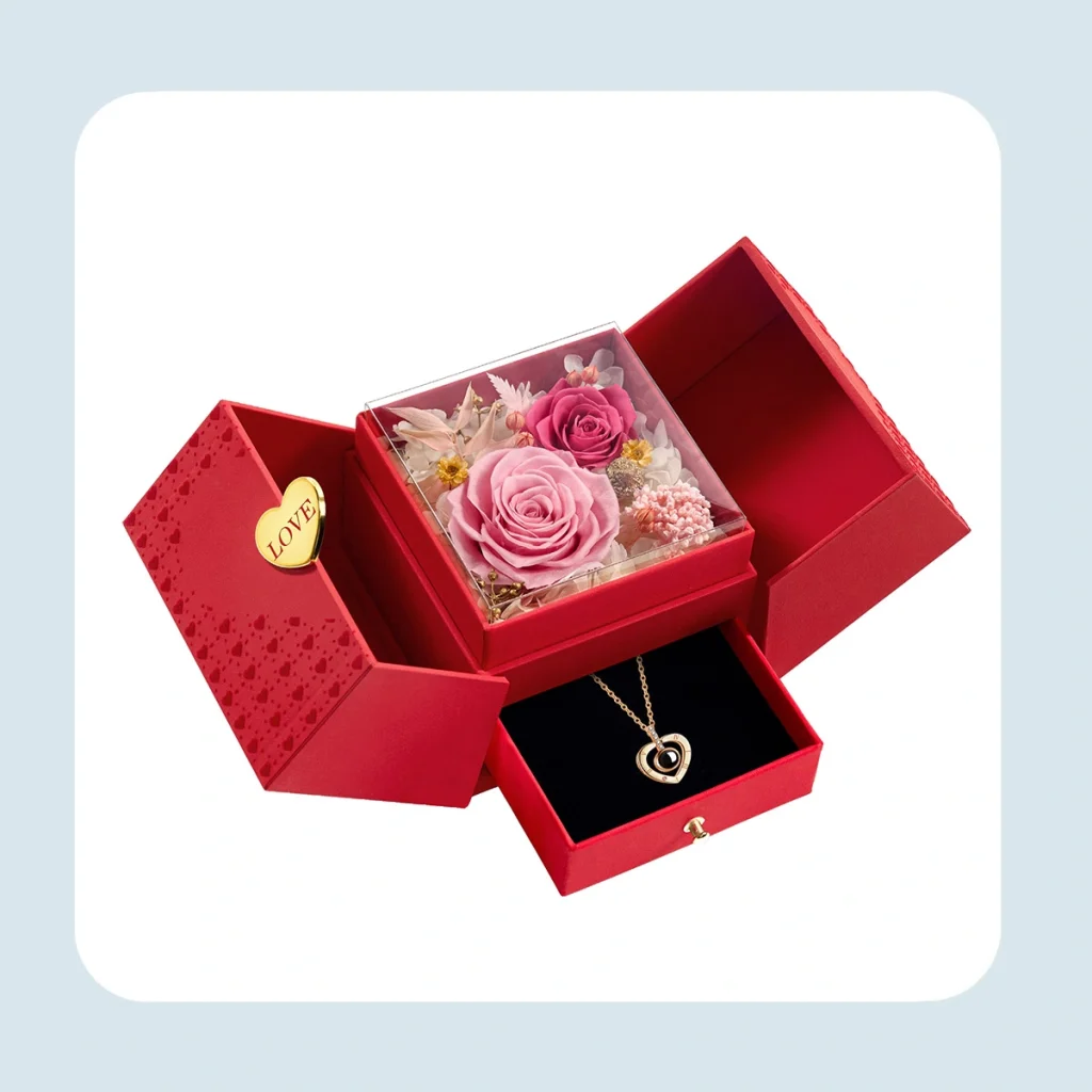 preserved real rose with necklace 4