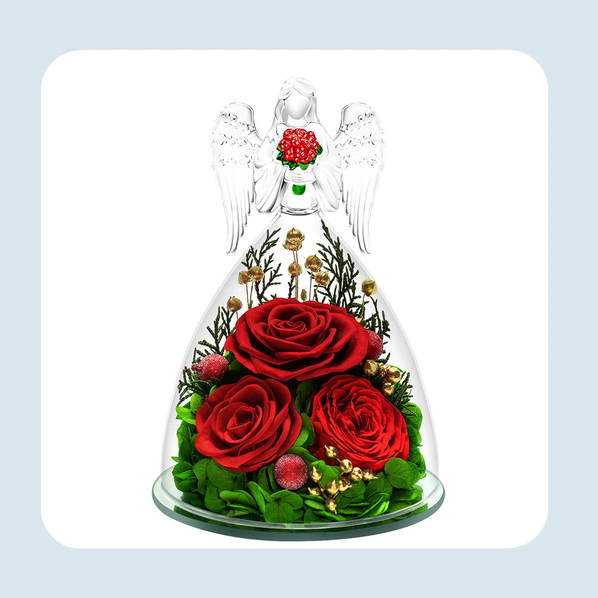 preserved rose forever flower in glass angel 4
