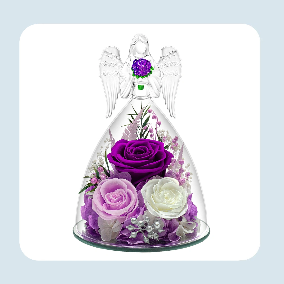 preserved rose forever flower in glass angel 5