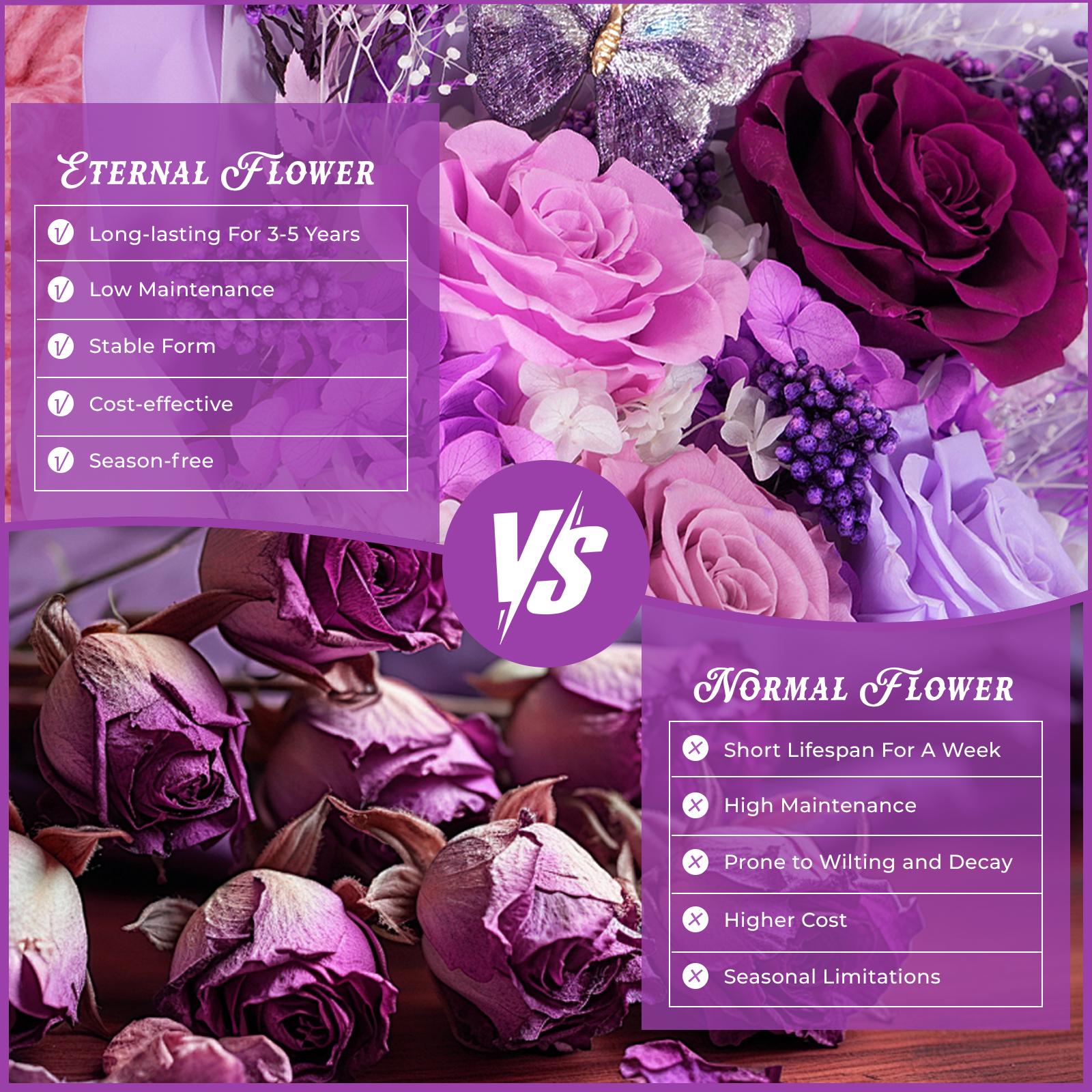 the difference between preserved flowers and fresh flowers